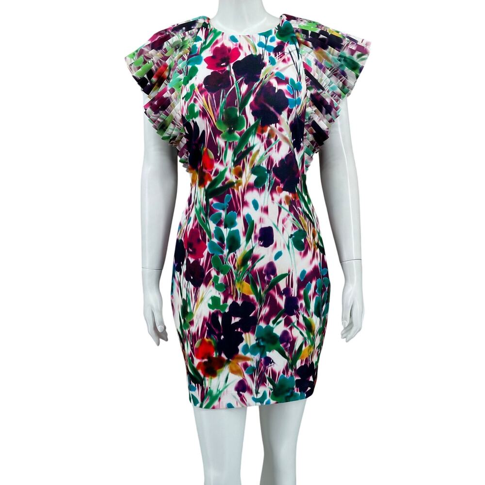 One33 Social Dress Womens 4 The Katie Mini Sheath Abstract Floral Maximalist